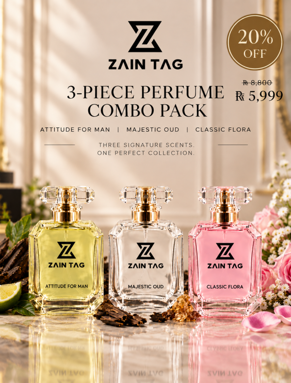 Zain Tag 3-piece perfume combo pack with Attitude for Man, Majestic Oud and Classic Flora perfumes